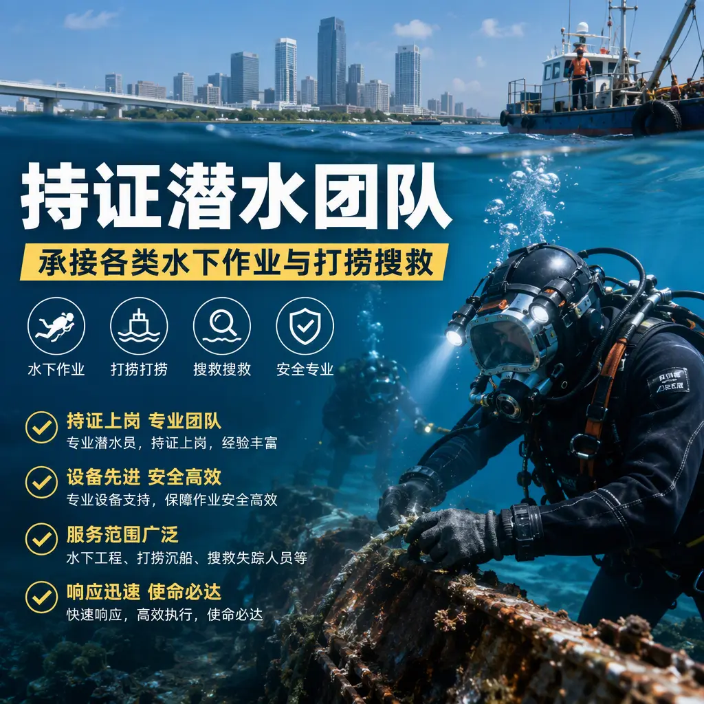 持证潜水团队，承接各类水下作业与打捞搜救台州